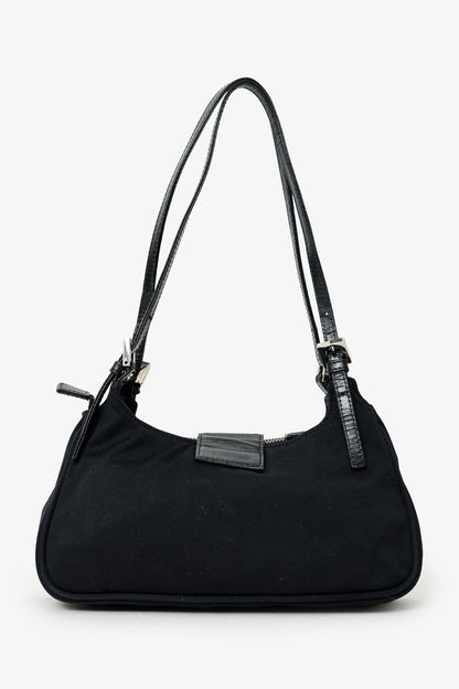 Fendi Black Fabric Double Strap Mama Baguette Bag Rovelle Bags