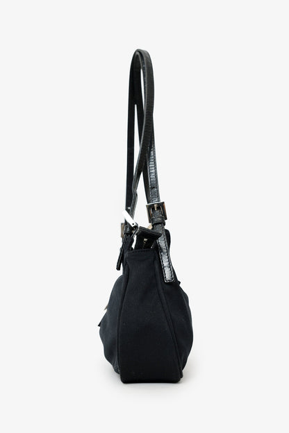 Fendi Black Fabric Double Strap Mama Baguette Bag Rovelle Bags