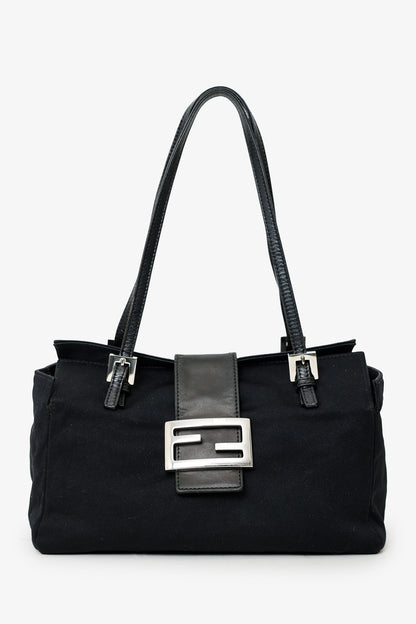 Fendi Black Fabric Neoprene Baguette Shoulder Bag Rovelle Bags