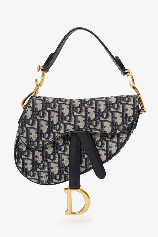 Christian Dior 2018 Blue Oblique Jacquard Mini Saddle Bag Rovelle Bags