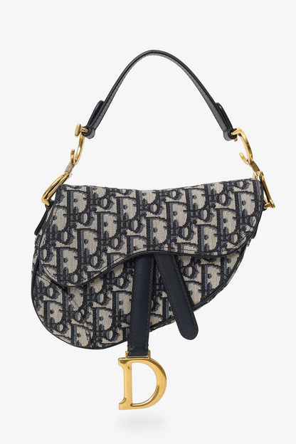 Christian Dior 2018 Blue Oblique Jacquard Mini Saddle Bag With Strap Rovelle Bags