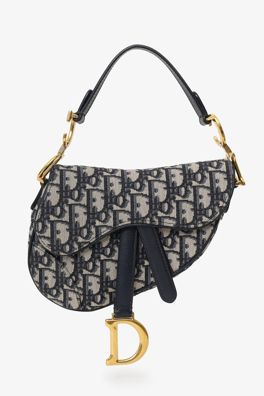 Christian Dior 2018 Blue Oblique Jacquard Mini Saddle Bag With Strap Rovelle Bags