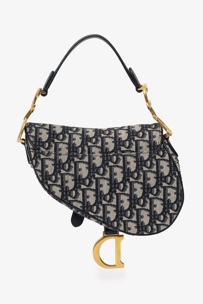 Christian Dior 2018 Blue Oblique Jacquard Mini Saddle Bag With Strap Rovelle Bags