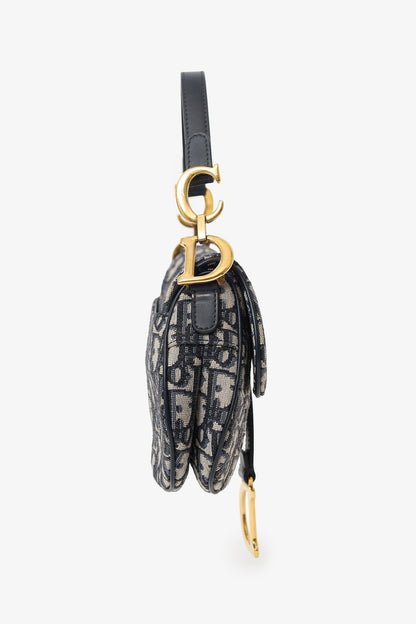Christian Dior 2018 Blue Oblique Jacquard Mini Saddle Bag With Strap Rovelle Bags