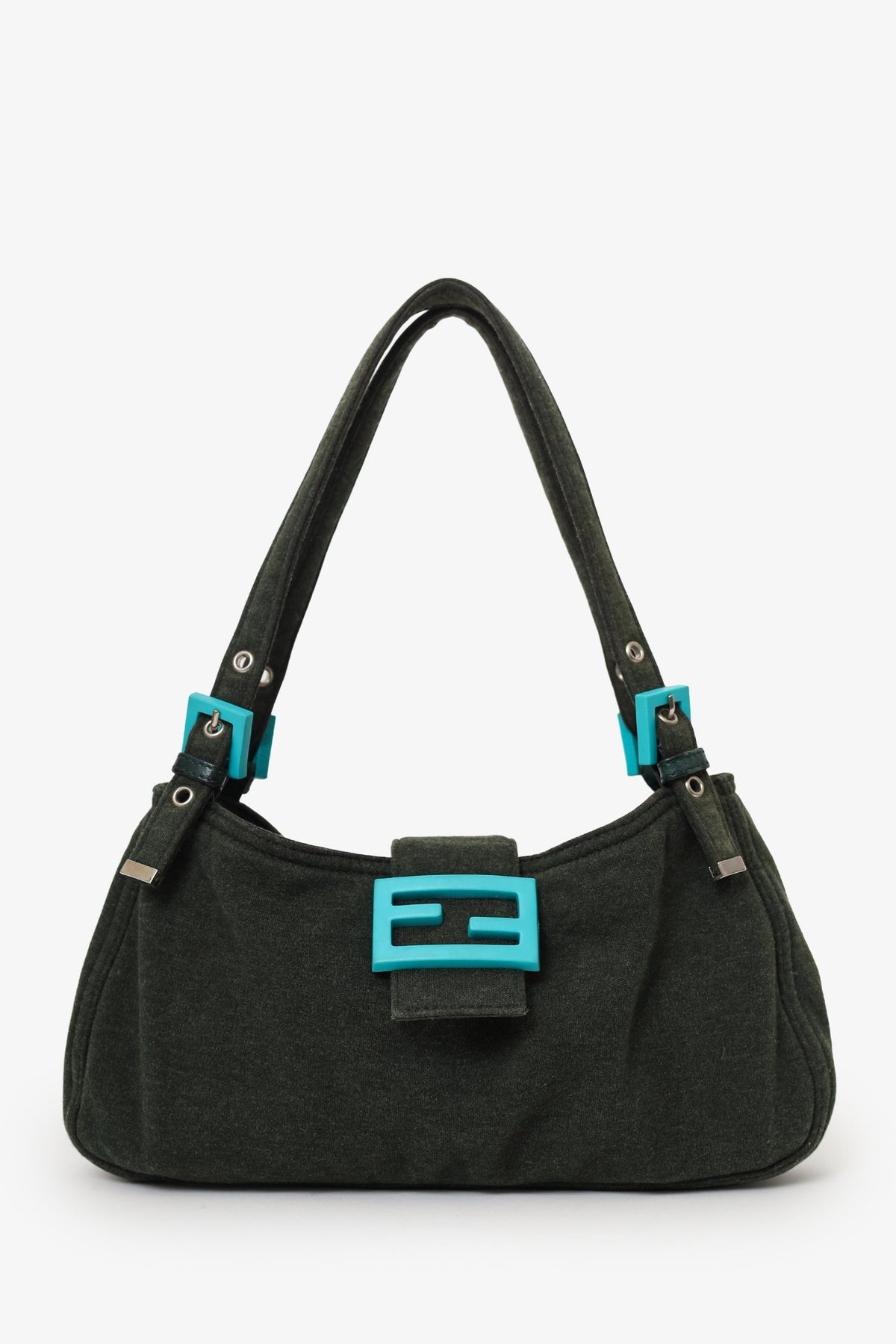 Fendi Green/Blue Jersey Double Strap Mama Baguette Bag Rovelle Bags