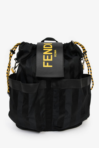 Fendi Black/Yellow Nylon/Leather Pequin Drawstring Backpack Rovelle Bags