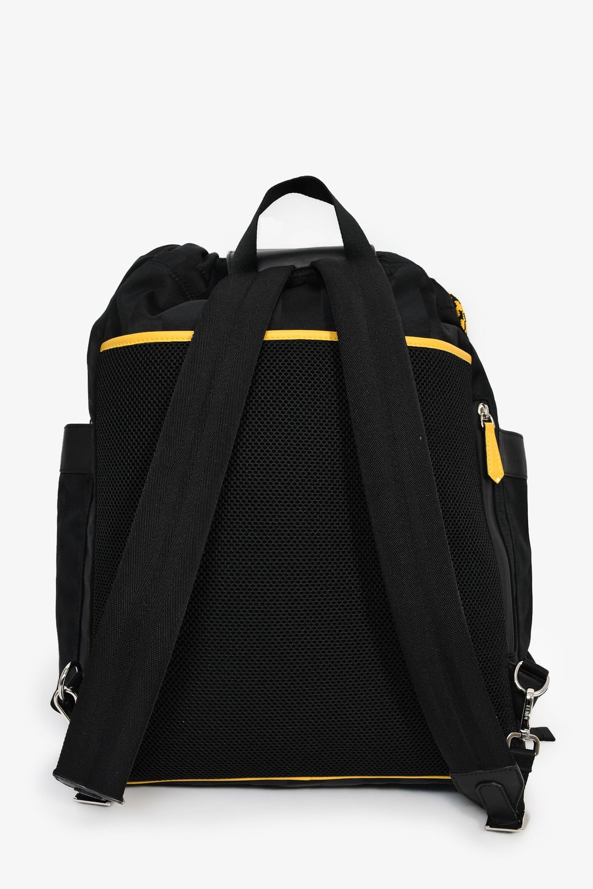 Fendi Black/Yellow Nylon/Leather Pequin Drawstring Backpack Rovelle Bags
