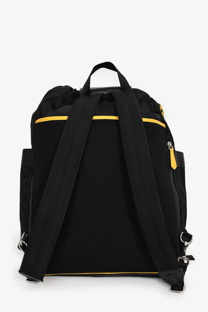 Fendi Black/Yellow Nylon/Leather Pequin Drawstring Backpack Rovelle Bags