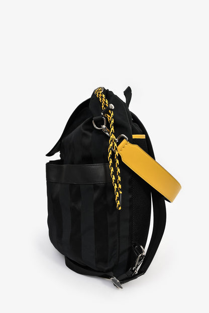 Fendi Black/Yellow Nylon/Leather Pequin Drawstring Backpack Rovelle Bags