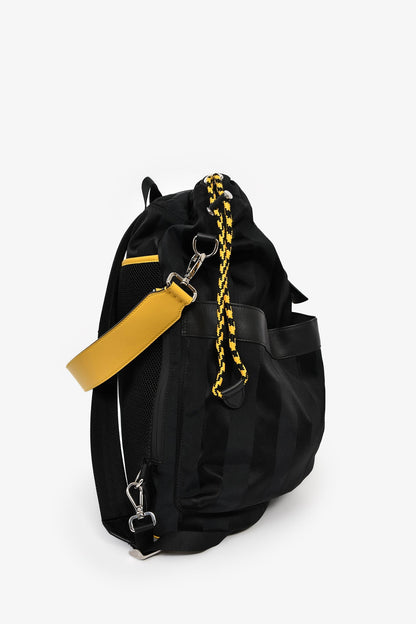 Fendi Black/Yellow Nylon/Leather Pequin Drawstring Backpack Rovelle Bags