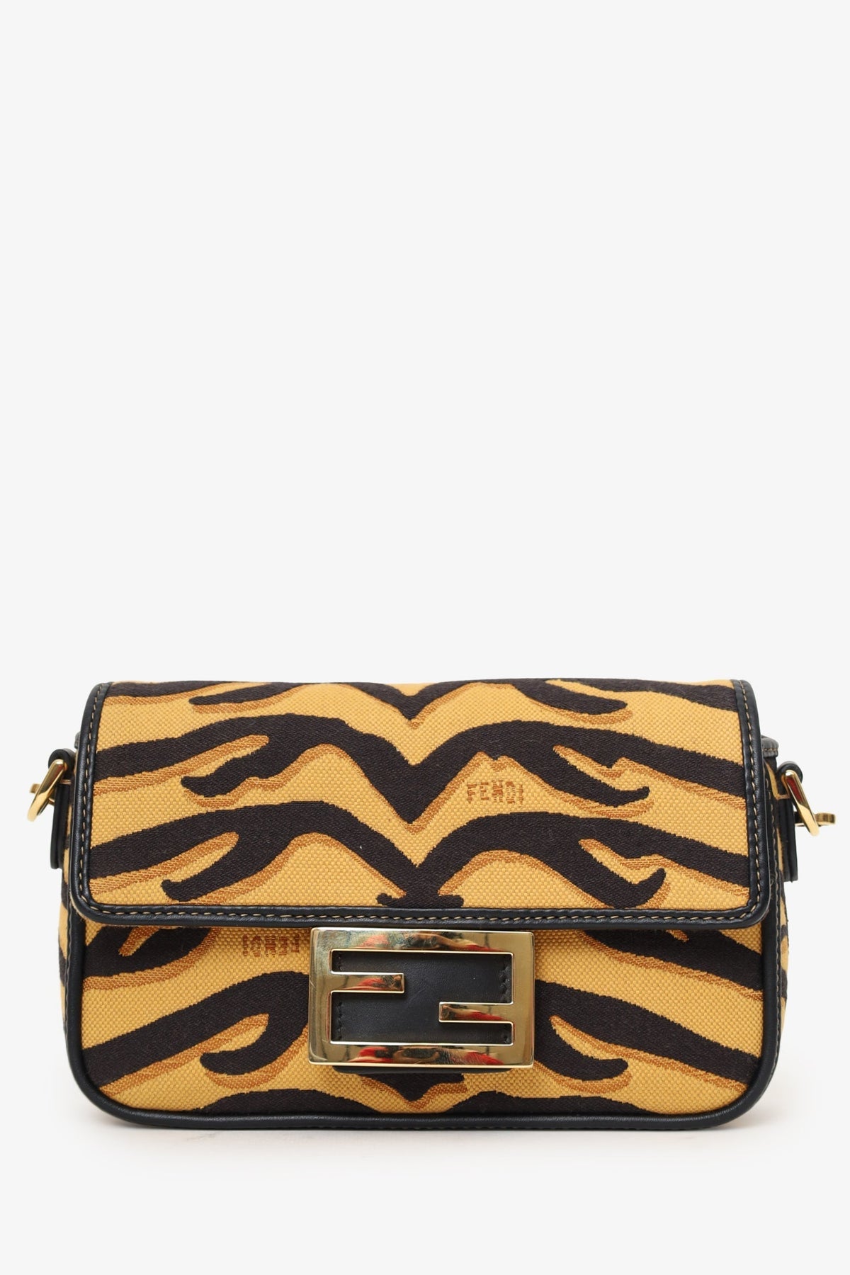 Fendi 2021 Tiger Embroidered Canvas Baguette Bag Rovelle Bags