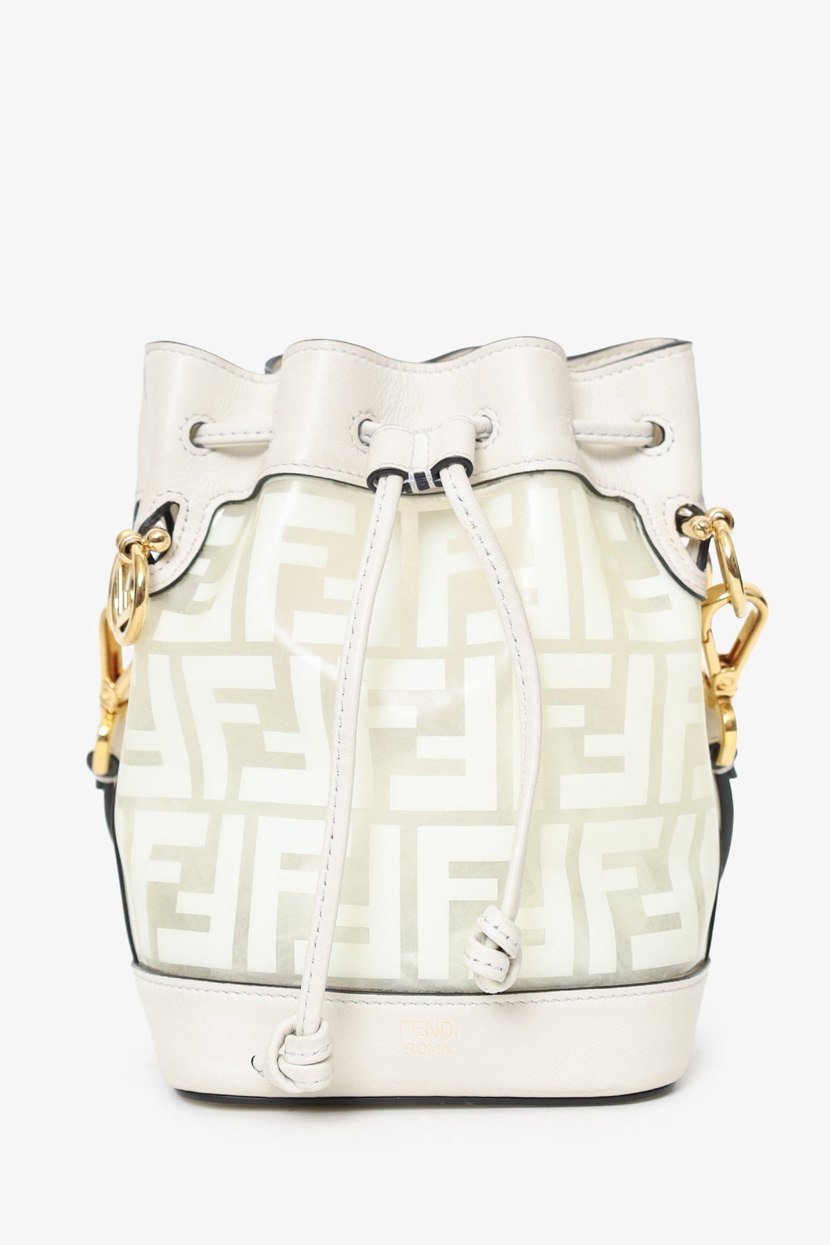 Fendi White Zucca Print Vinyl/Leather Mon Tresor Mini Bucket Bag Rovelle Bags
