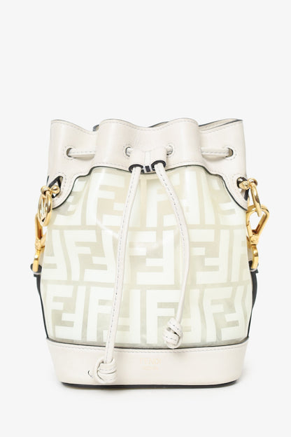 Fendi White Zucca Print Vinyl/Leather Mon Tresor Mini Bucket Bag Rovelle Bags