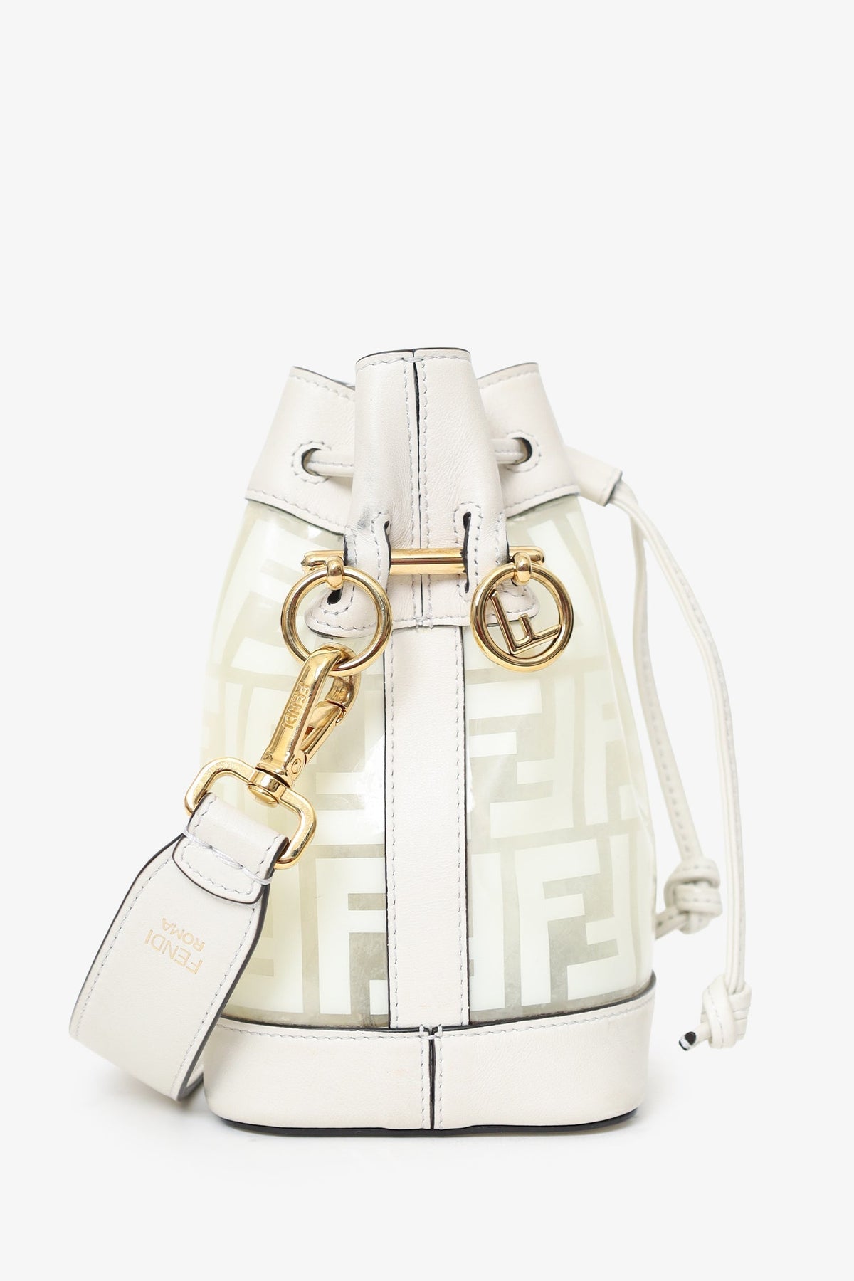 Fendi White Zucca Print Vinyl/Leather Mon Tresor Mini Bucket Bag Rovelle Bags