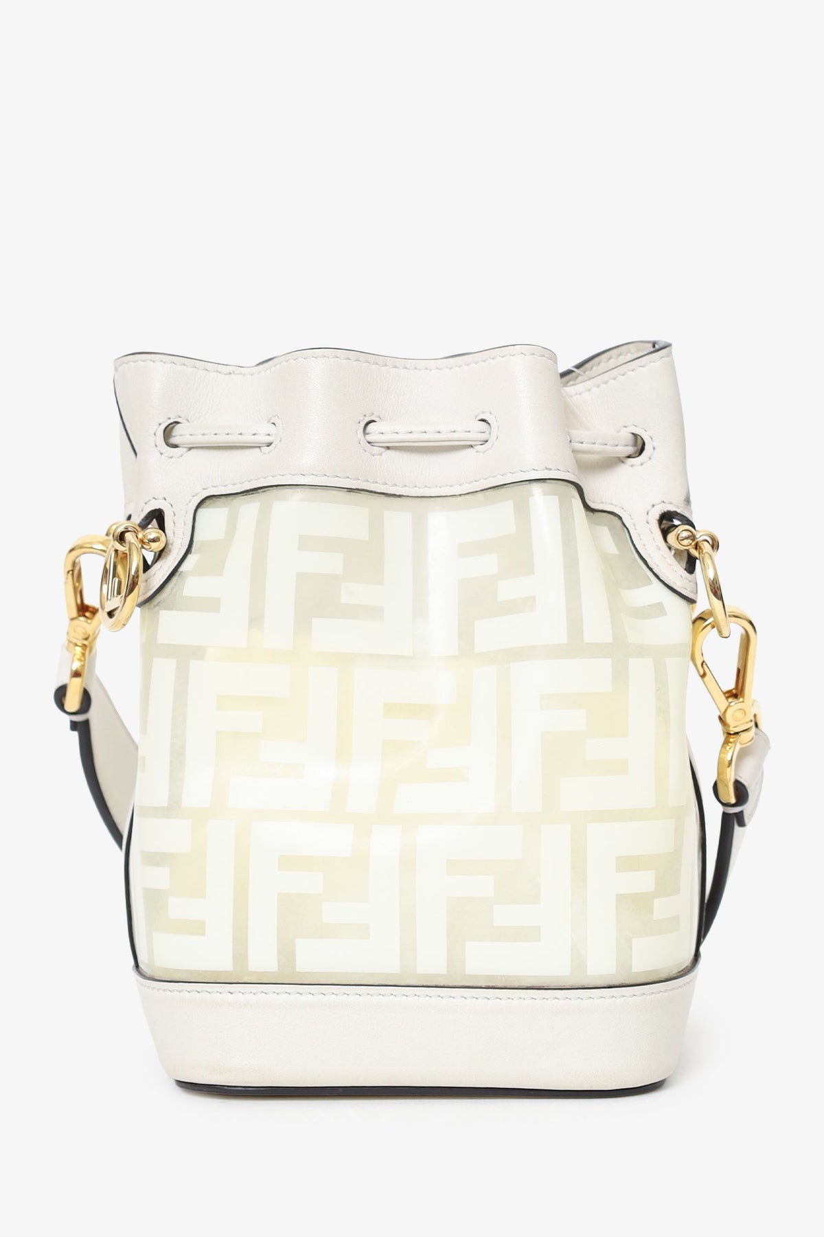 Fendi White Zucca Print Vinyl/Leather Mon Tresor Mini Bucket Bag Rovelle Bags