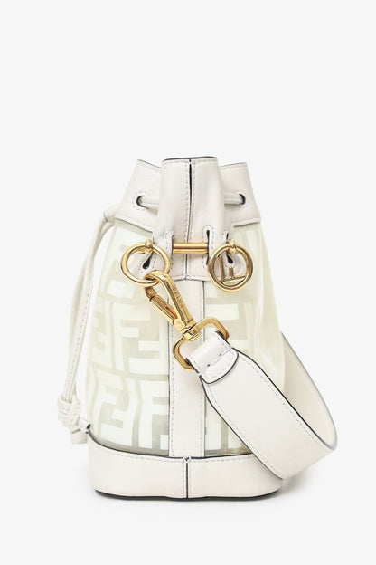 Fendi White Zucca Print Vinyl/Leather Mon Tresor Mini Bucket Bag Rovelle Bags