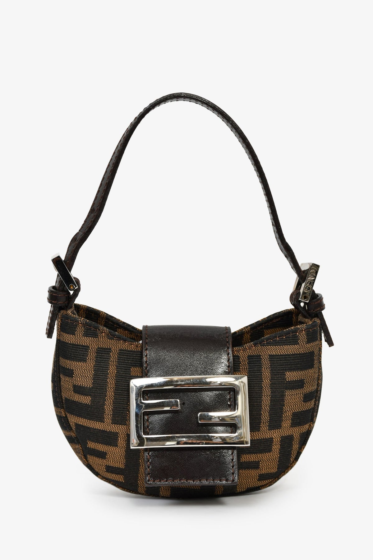 Fendi Brown Zucca Print Canvas Mini Half Moon Baguette Bag Rovelle Bags