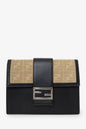 Fendi Black/Beige Calfskin/Canvas FF 1974 Flat Baguette Crossbody Rovelle Bags
