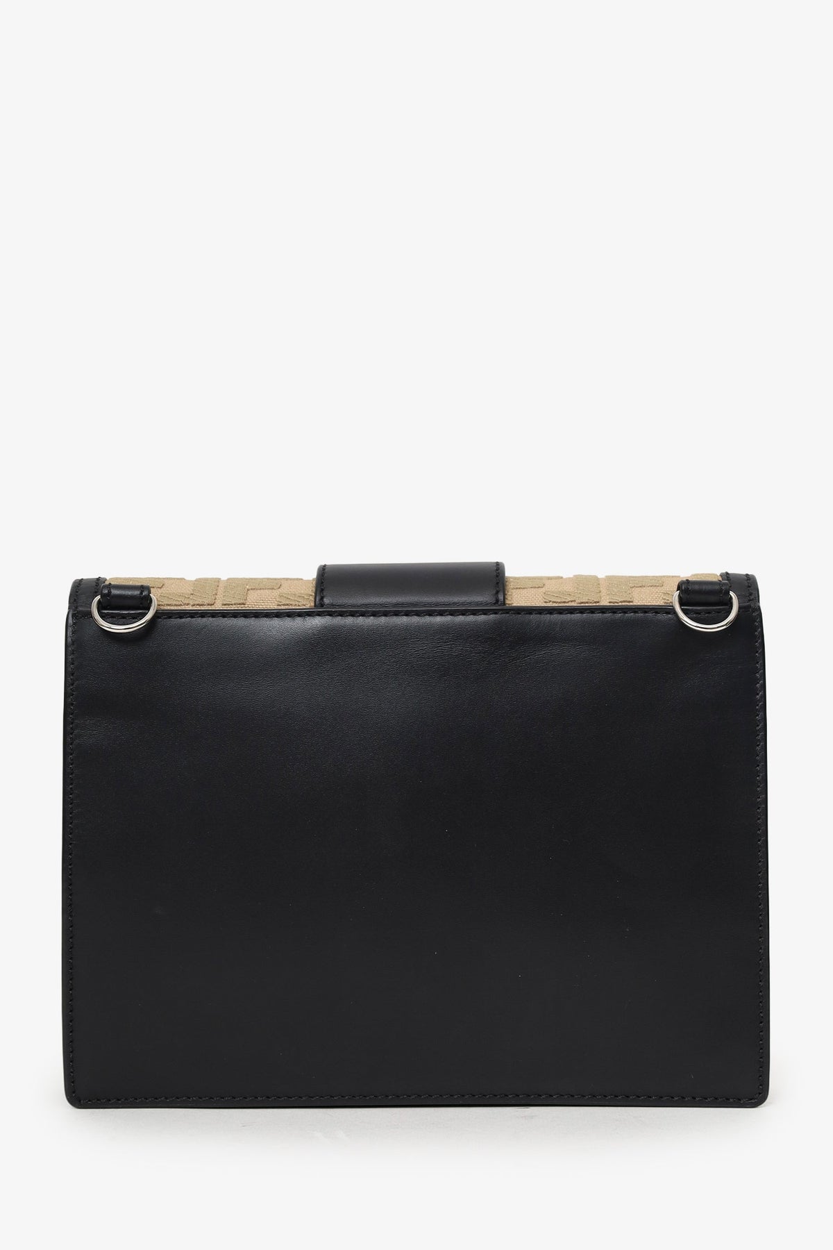 Fendi Black/Beige Calfskin/Canvas FF 1974 Flat Baguette Crossbody Rovelle Bags