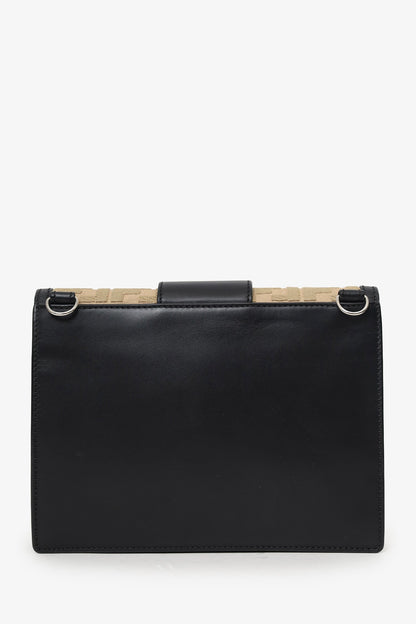 Fendi Black/Beige Calfskin/Canvas FF 1974 Flat Baguette Crossbody Rovelle Bags