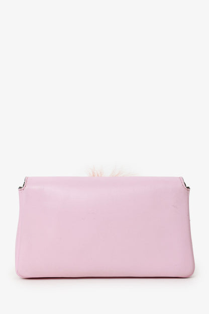 Fendi Pink Leather Crystal/Fur Micro 'Monster' Baguette With Strap Rovelle Bags