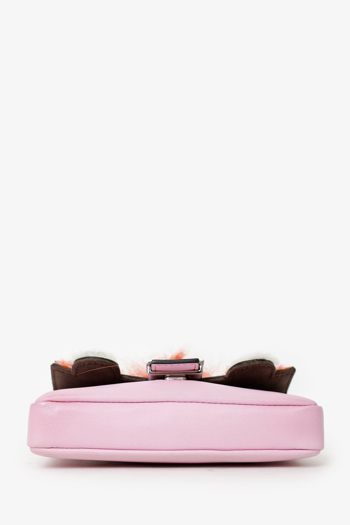 Fendi Pink Leather Crystal/Fur Micro 'Monster' Baguette With Strap Rovelle Bags