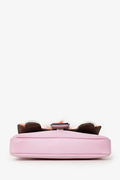 Fendi Pink Leather Crystal/Fur Micro 'Monster' Baguette With Strap Rovelle Bags