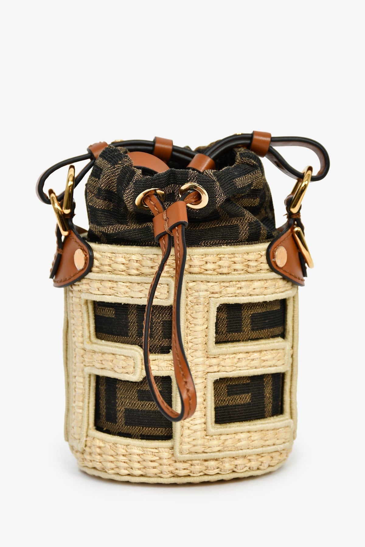 Fendi Brown/Beige Zucca FF Step Out Nano Bucket Bag Rovelle Bags