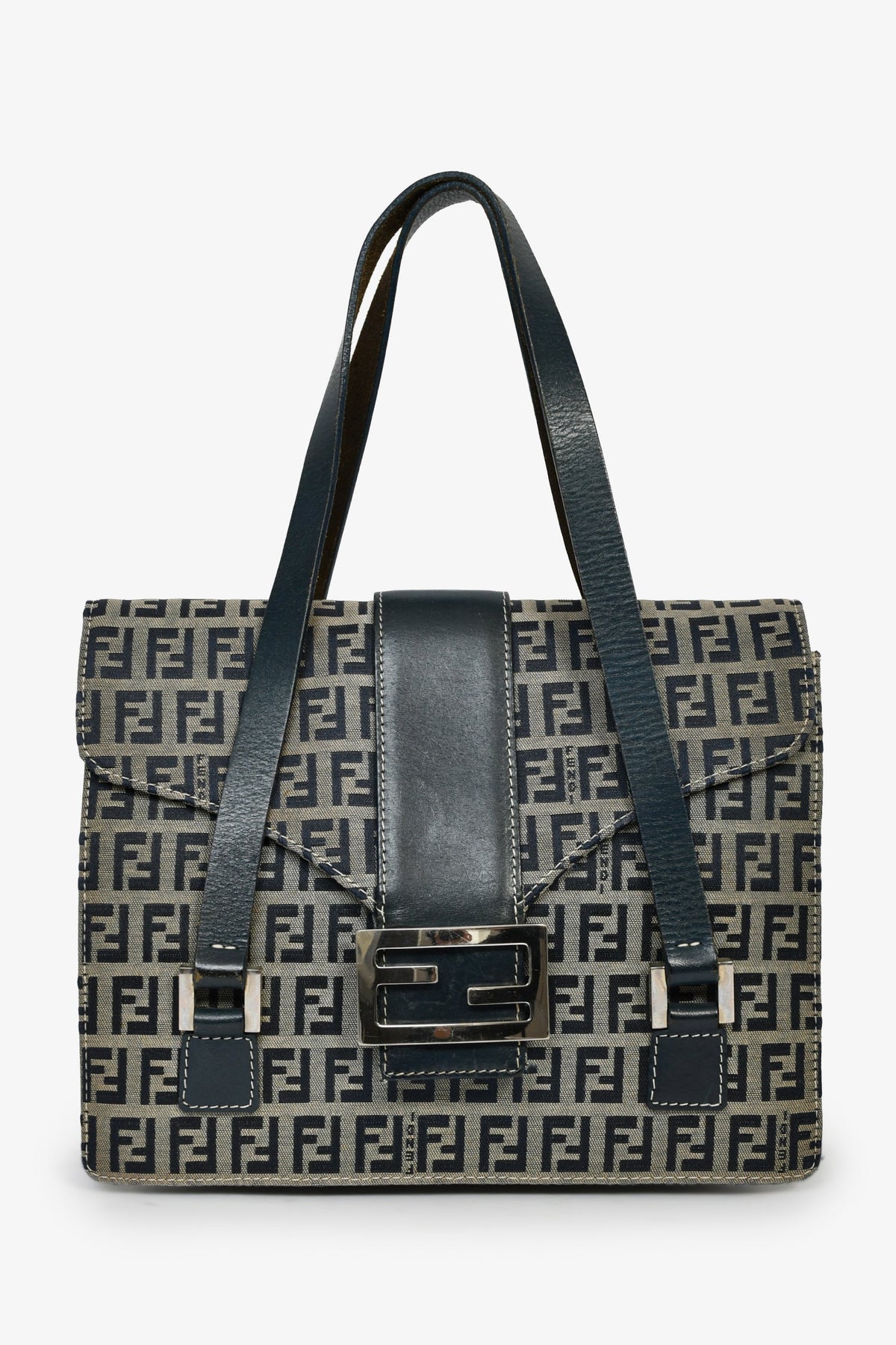 Fendi Navy FF Zucca Canvas Square Baguette Shoulder Bag Rovelle Bags