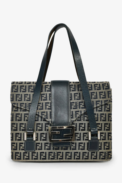 Fendi Navy FF Zucca Canvas Square Baguette Shoulder Bag Rovelle Bags