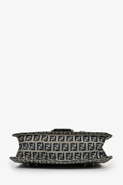 Fendi Navy FF Zucca Canvas Square Baguette Shoulder Bag Rovelle Bags