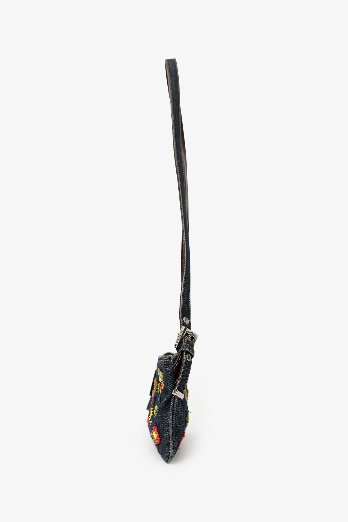 Fendi Blue Denim Beaded Baguette Pochette Rovelle Bags