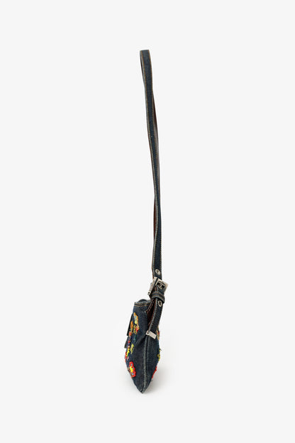 Fendi Blue Denim Beaded Baguette Pochette Rovelle Bags
