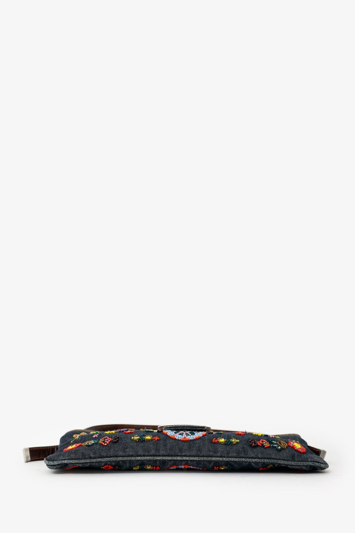 Fendi Blue Denim Beaded Baguette Pochette Rovelle Bags