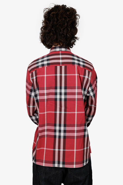 Burberry Red Cotton Button Down Shirt Size L Mens