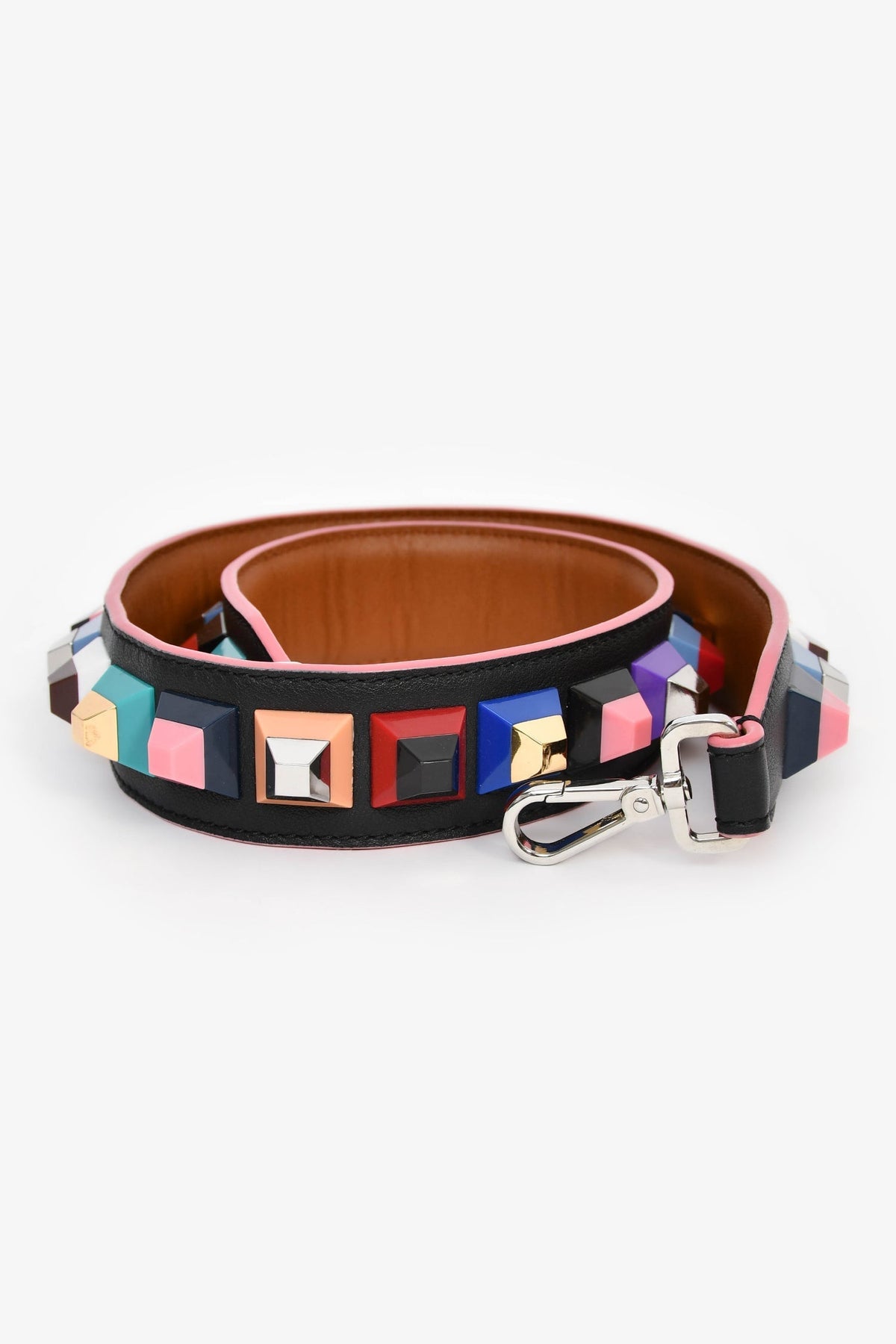 Fendi Black/Multicolour Leather Studded Bag Strap Rovelle Bags