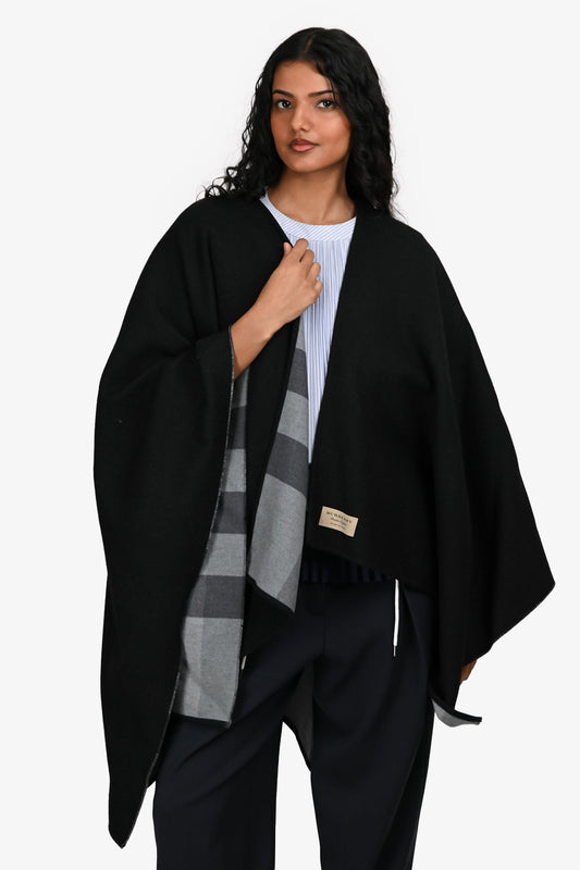 Burberry Black/Grey House Check Wool Shawl