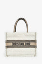 Christian Dior 2023 Ecru Cannage Shearling Taupe Canvas Medium Book Tote Rovelle Bags