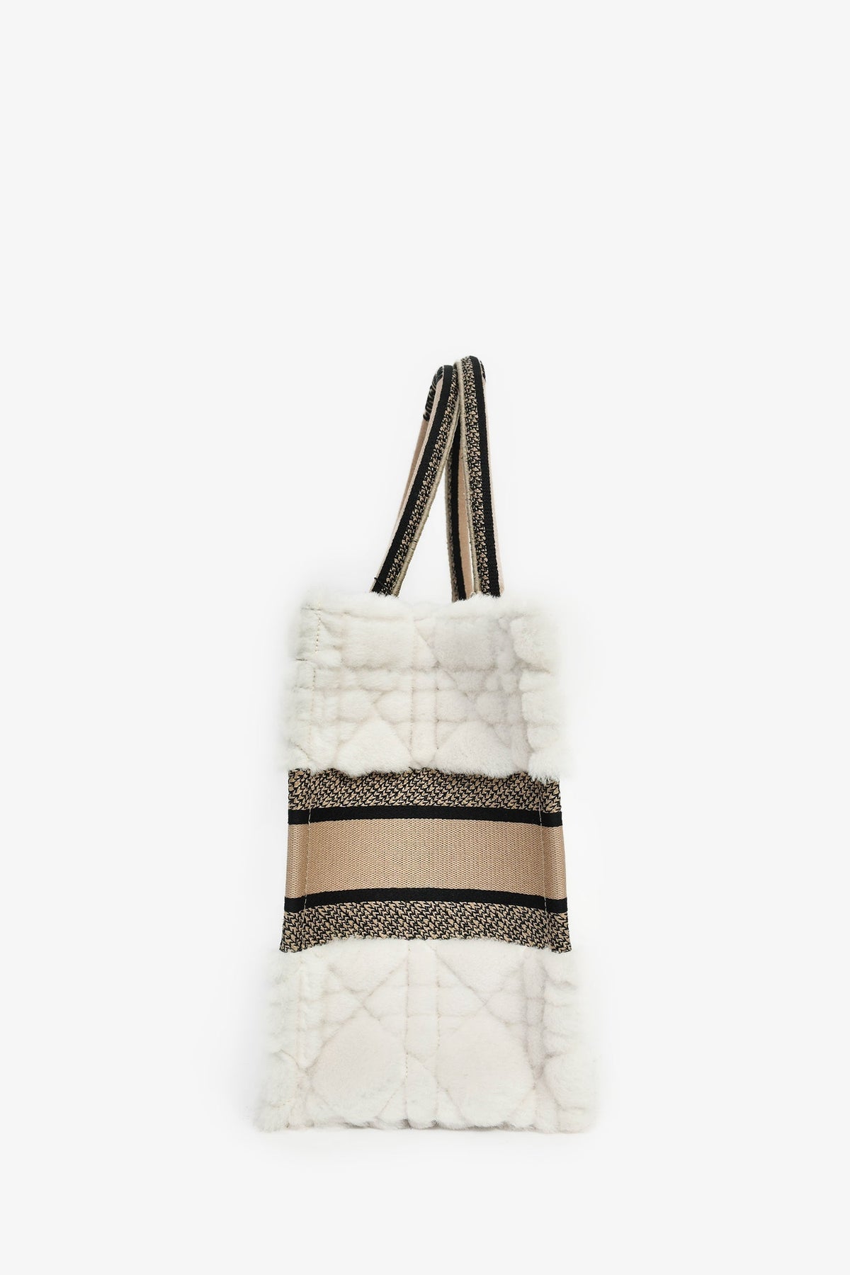 Christian Dior 2023 Ecru Cannage Shearling Taupe Canvas Medium Book Tote Rovelle Bags