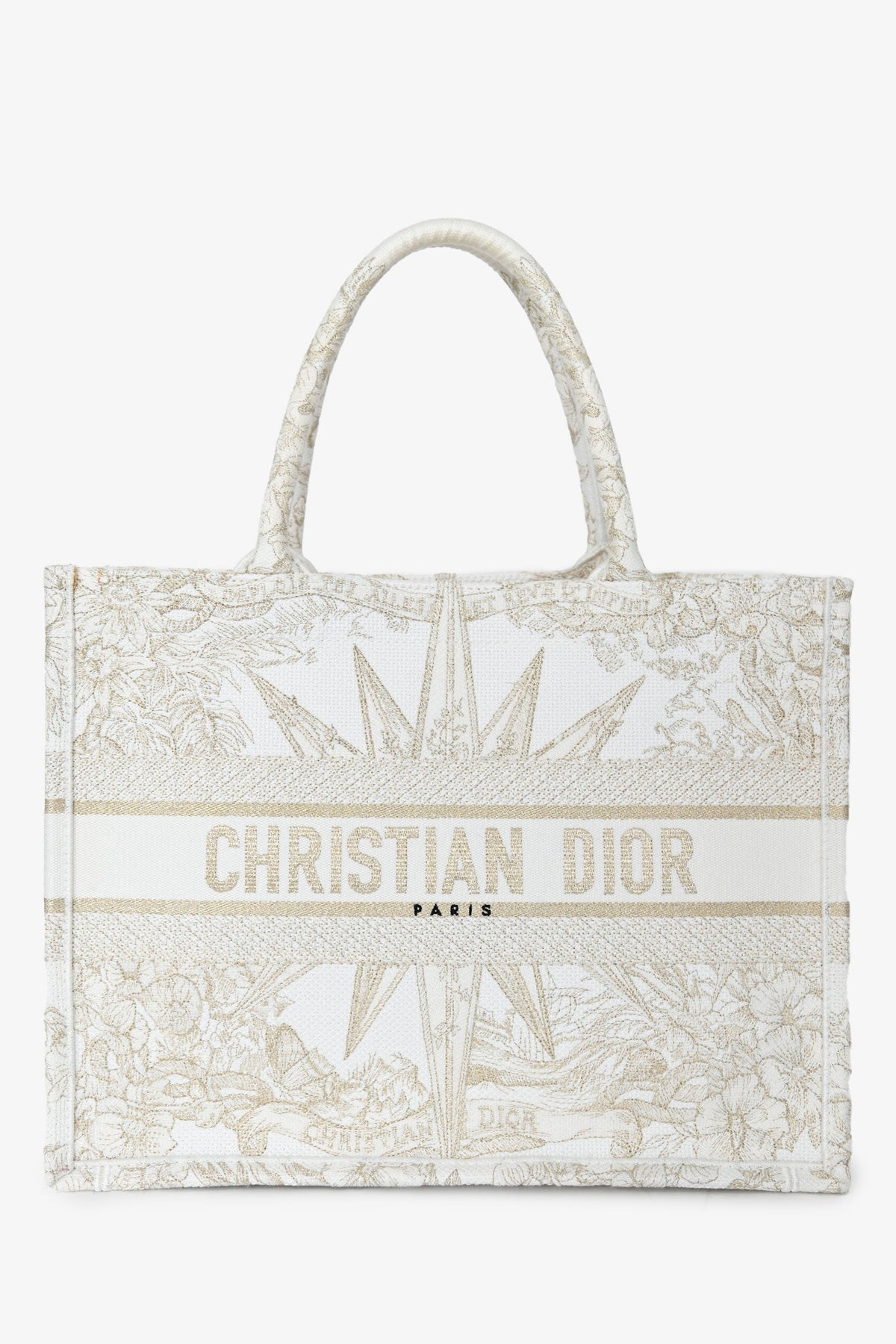 Christian Dior 2022 Metallic White Canvas Medium Book Tote Rovelle Bags