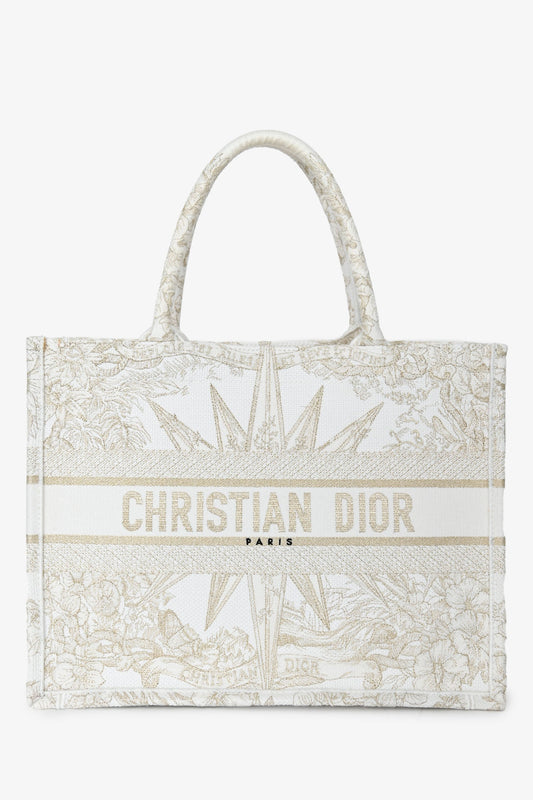 Christian Dior 2022 Metallic White Canvas Medium Book Tote Rovelle Bags