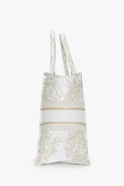 Christian Dior 2022 Metallic White Canvas Medium Book Tote Rovelle Bags