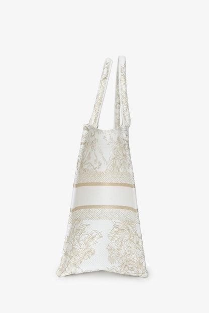 Christian Dior 2022 Metallic White Canvas Medium Book Tote Rovelle Bags