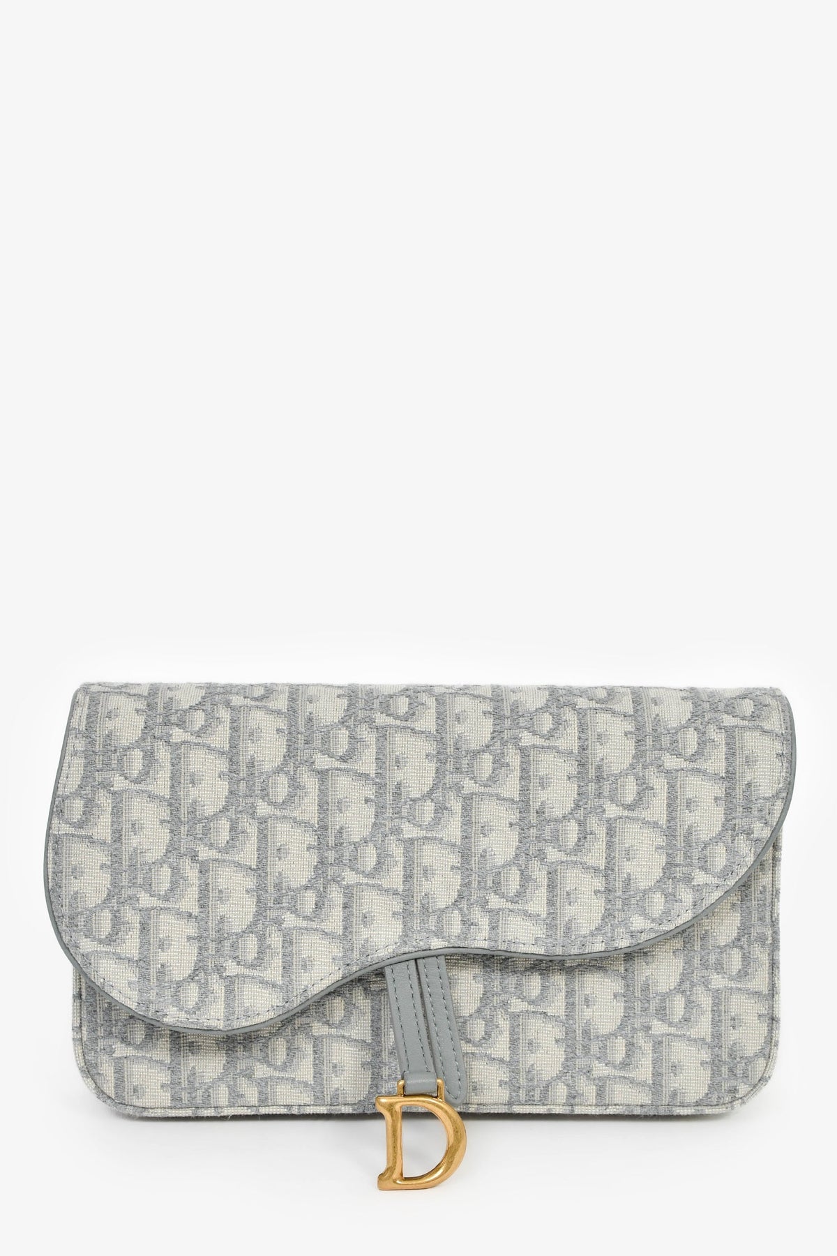Christian Dior 2023 Grey Oblique Canvas Medium Saddle Pouch With Chain Rovelle Bags