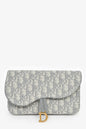 Christian Dior 2023 Grey Oblique Canvas Medium Saddle Pouch With Chain Rovelle Bags