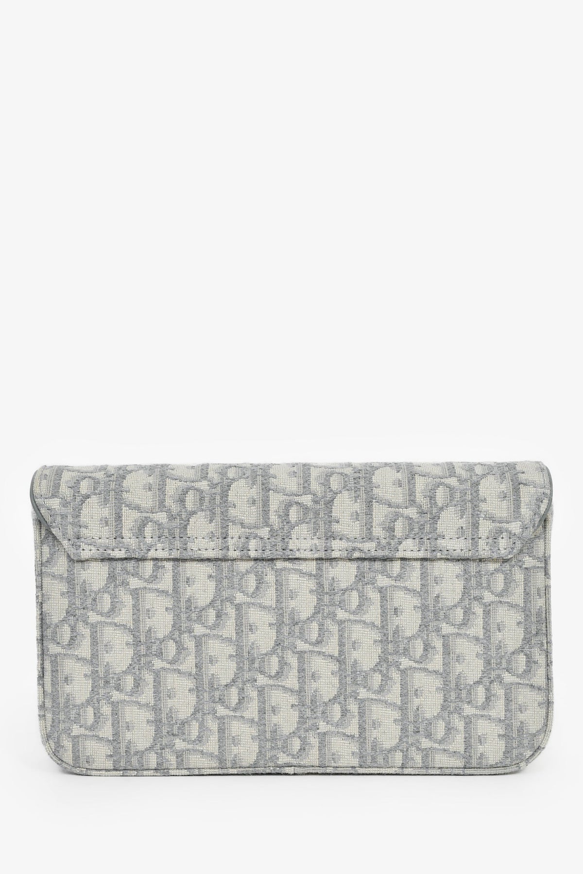 Christian Dior 2023 Grey Oblique Canvas Medium Saddle Pouch With Chain Rovelle Bags