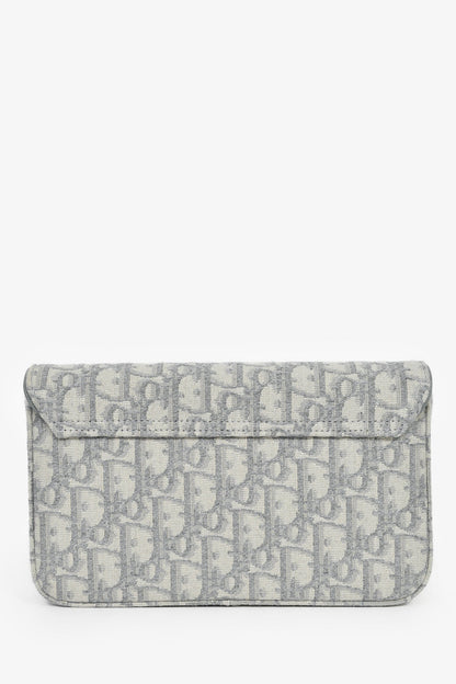 Christian Dior 2023 Grey Oblique Canvas Medium Saddle Pouch With Chain Rovelle Bags