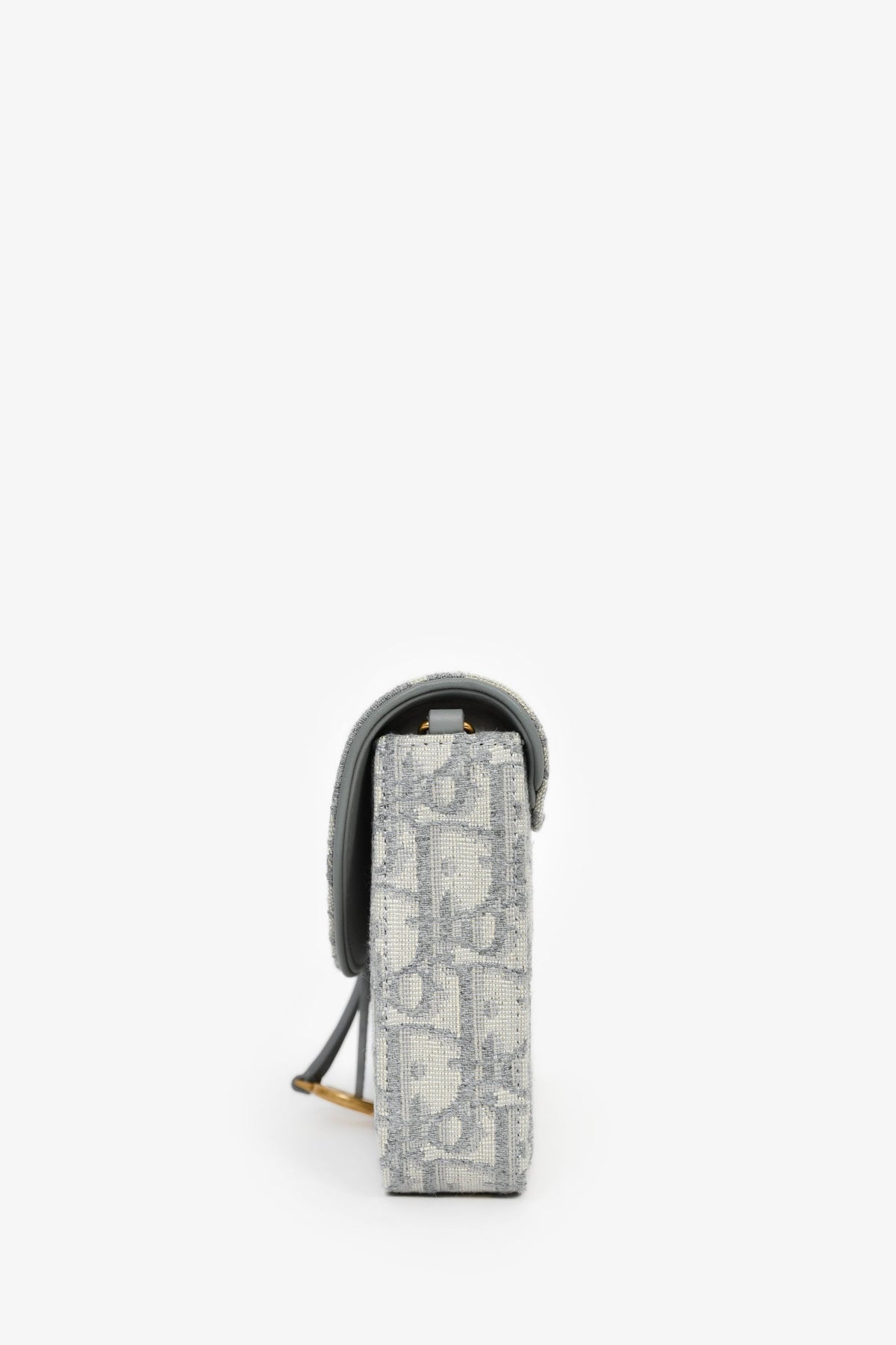 Christian Dior 2023 Grey Oblique Canvas Medium Saddle Pouch With Chain Rovelle Bags