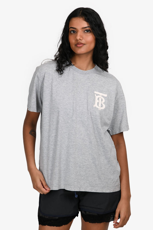 Burberry Grey Cotton 'TB' Logo T-Shirt Size S