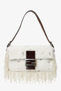 Fendi Limited Edition (1/30) White Fur Beaded Sequin Pearl Fringed Baguette Shoulder Bag Rovelle Bags
